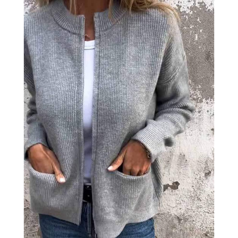 Women's Wool Knit Zip Up Cardigan Jacket