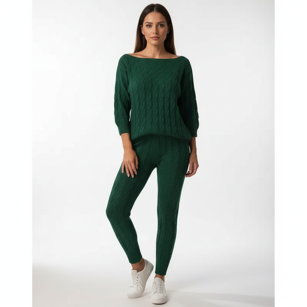 Women's Knit Loungewear Set Cable Tracksuit Co-ord