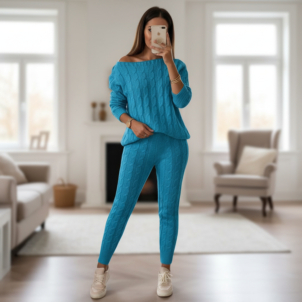 Women's Knit Loungewear Set Cable Tracksuit Co-ord