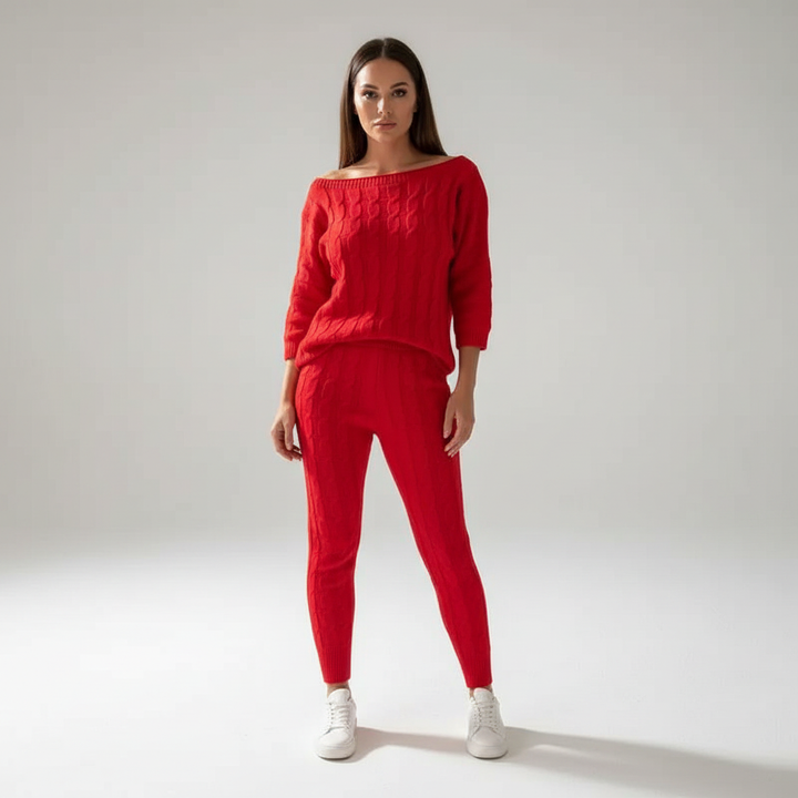 Women's Knit Loungewear Set Cable Tracksuit Co-ord