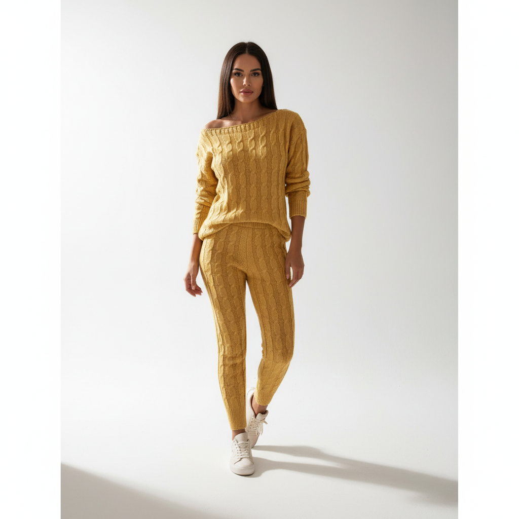 Women's Knit Loungewear Set Cable Tracksuit Co-ord