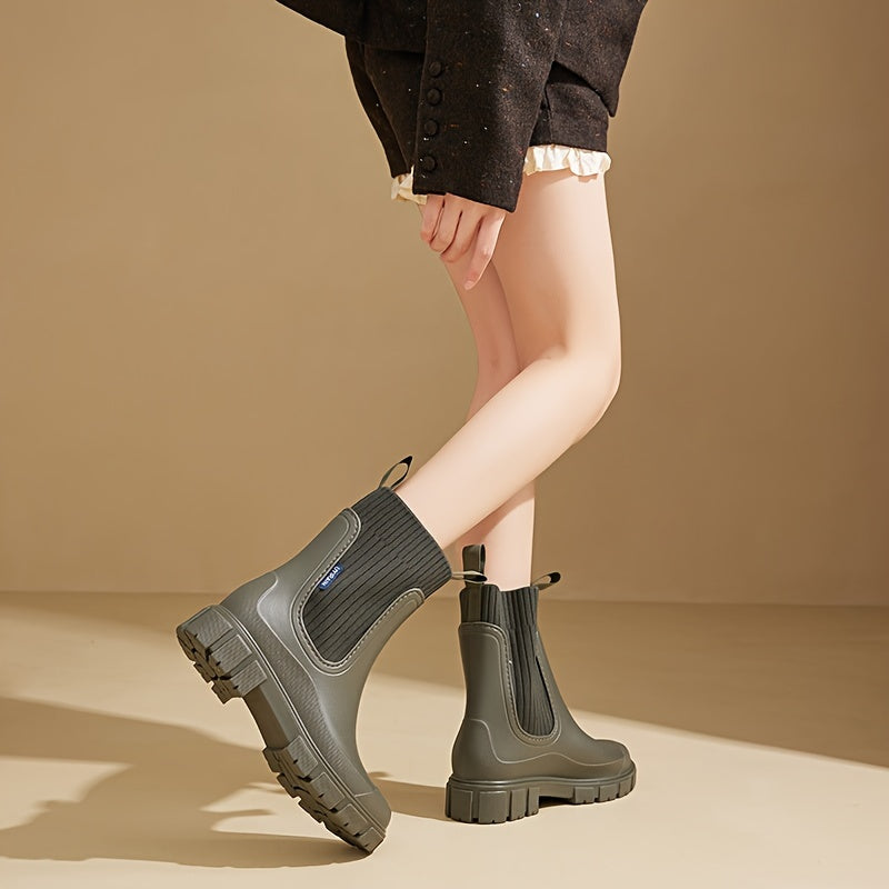 Women's Waterproof Rubber Wedge Chelsea Boots