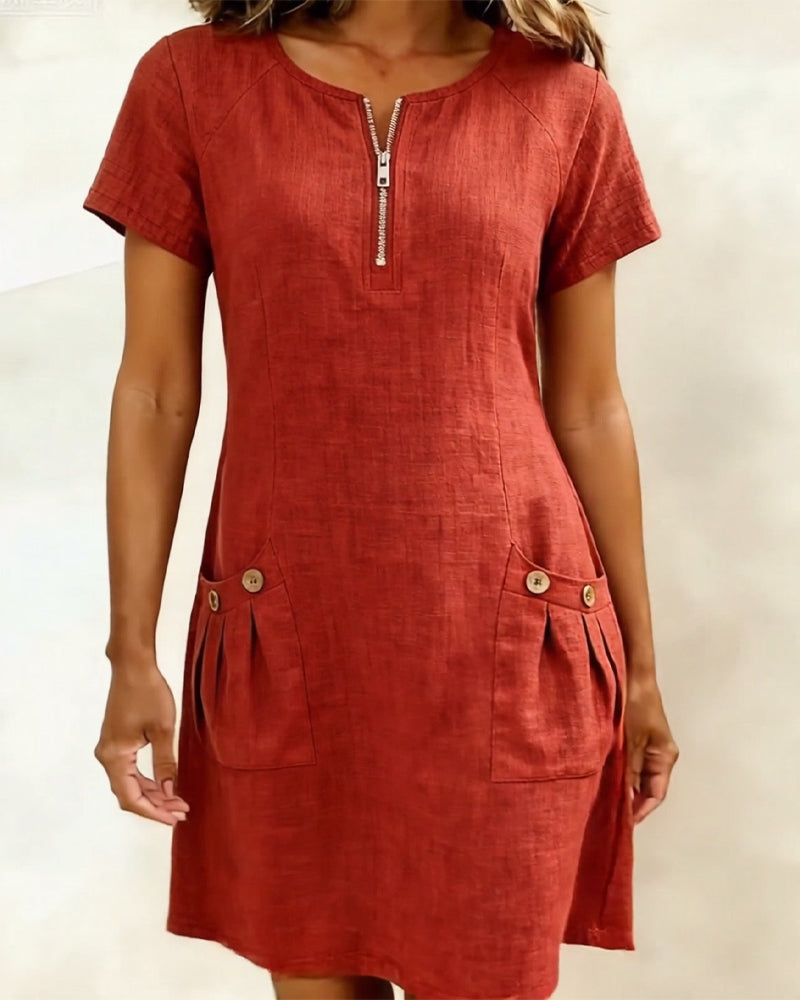 Women's Linen Shift Dress Short Sleeve Casual Shift Tunic