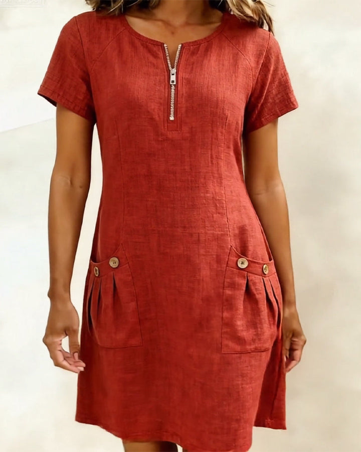 Women's Linen Shift Dress Short Sleeve Casual Shift Tunic