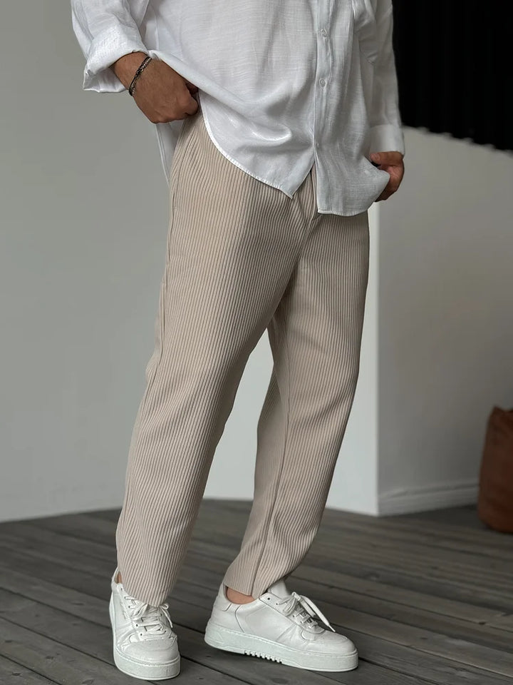 Men's Pleated Knit Trousers Straight Leg Pants