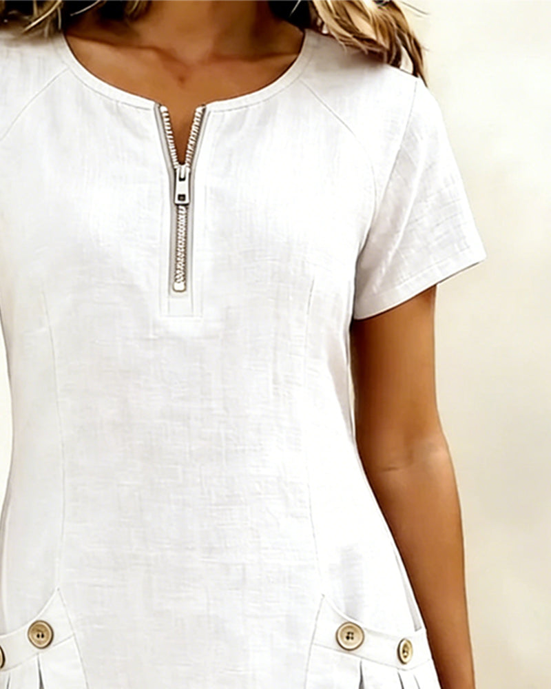 Women's Linen Shift Dress Short Sleeve Casual Shift Tunic