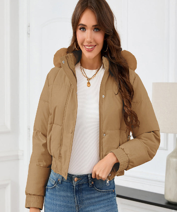 Women’s Fleece-Lined Quilted Puffer Jacket with Fur Hood