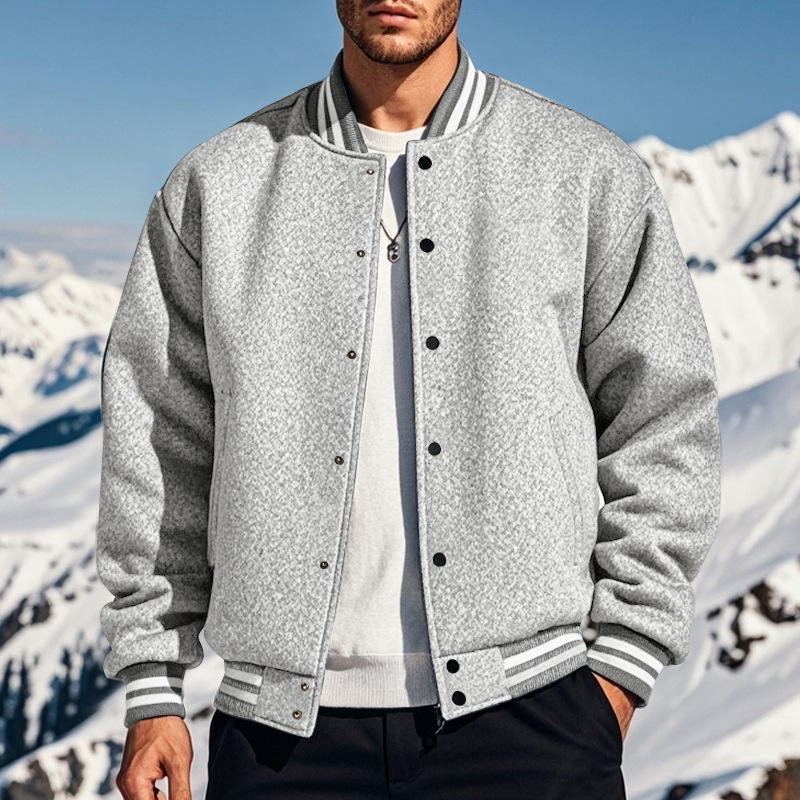 Men’s Fleece-Lined Snap Front Varsity Bomber Jacket
