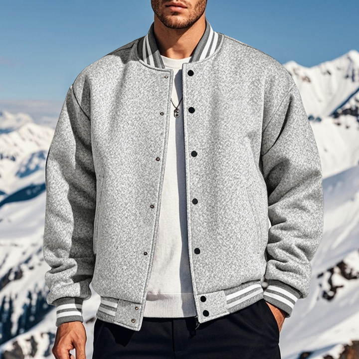 Men’s Fleece-Lined Snap Front Varsity Bomber Jacket