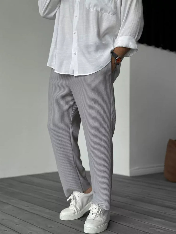Men's Pleated Knit Trousers Straight Leg Pants