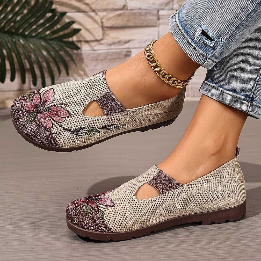 Women's Knit Slip On Walking Flat Shoes Floral Print Loafers