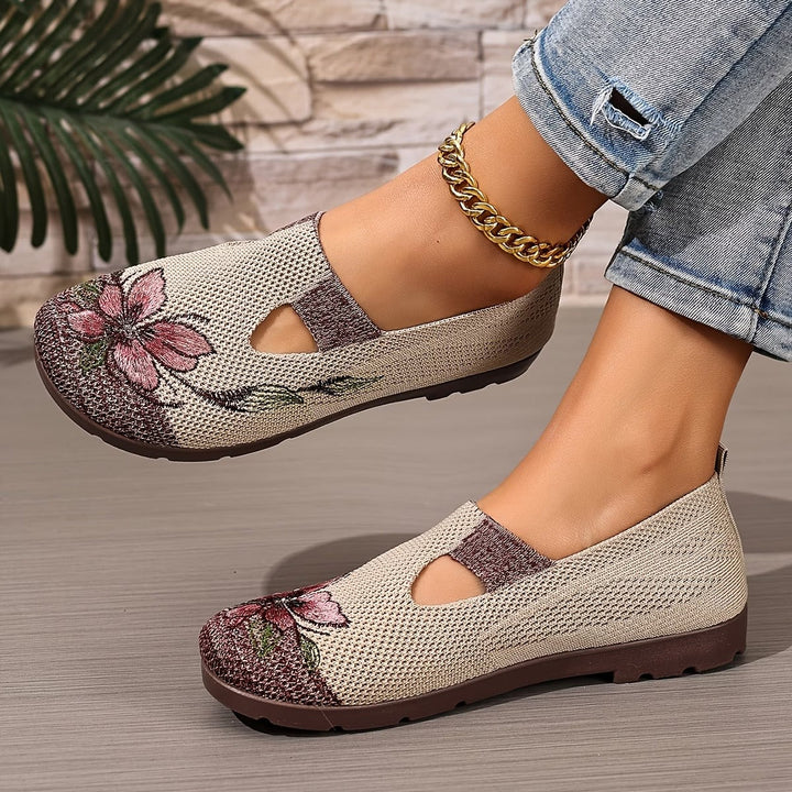 Women's Knit Slip On Walking Flat Shoes Floral Print Loafers