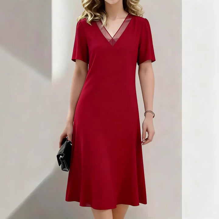 Women’s Linen V-Neck Short-Sleeve Flowing Midi Dress