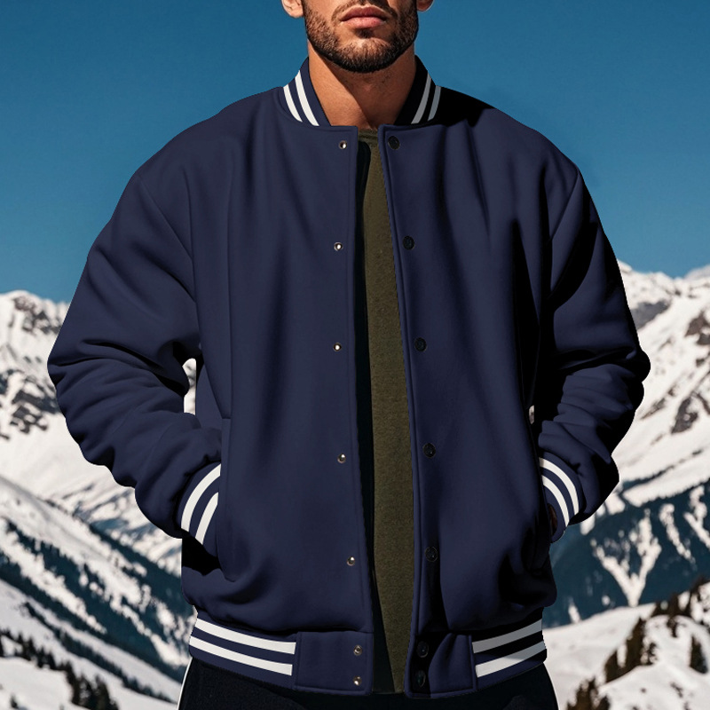 Men’s Fleece-Lined Snap Front Varsity Bomber Jacket