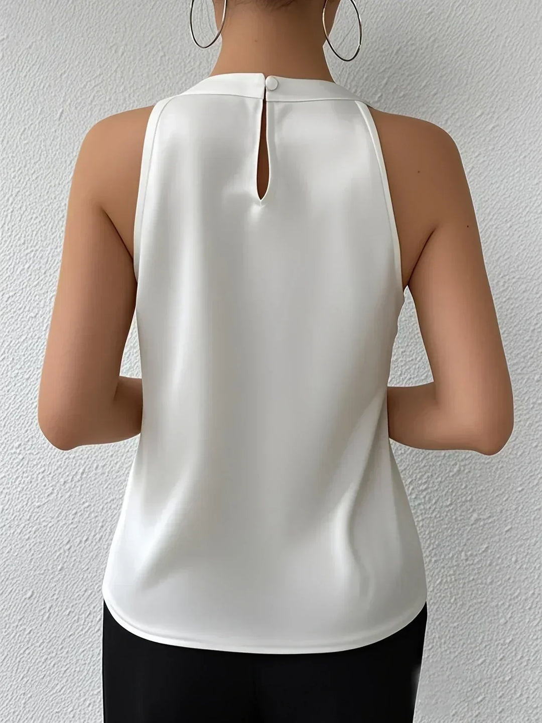 Women's Satin Halter Neck Pleated Sleeveless Blouse Top