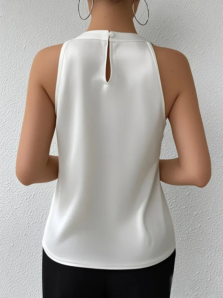 Women's Satin Halter Neck Pleated Sleeveless Blouse Top