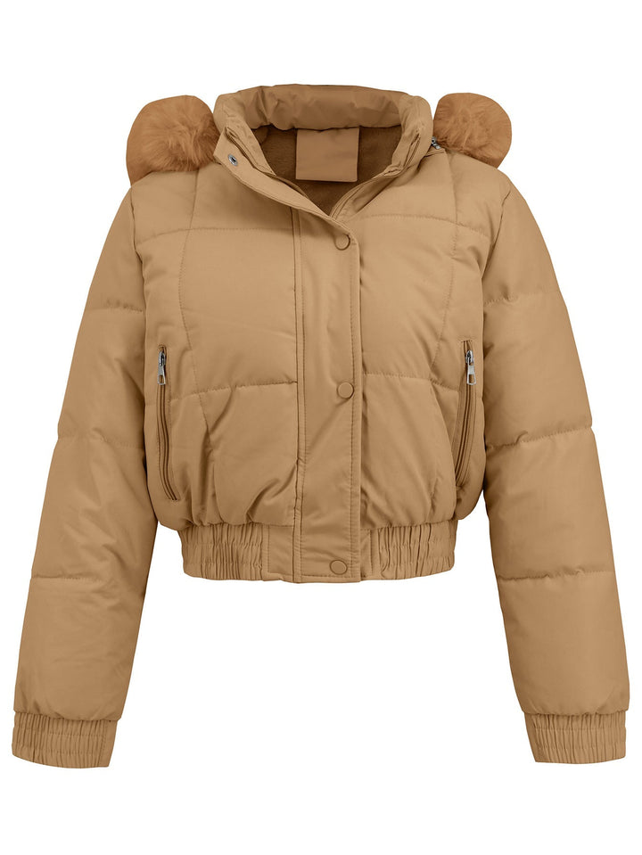 Women’s Fleece-Lined Quilted Puffer Jacket with Fur Hood
