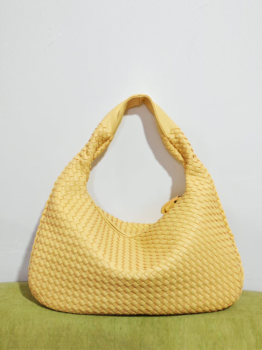 Women Woven Leather Hobo Bag Knot Shoulder Purse