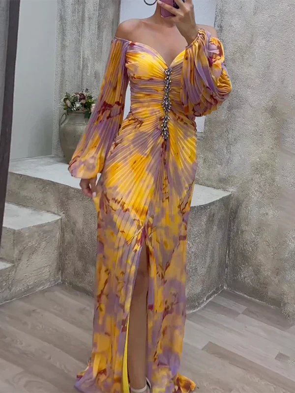 Women's Chiffon Off The Shoulder Maxi Dress