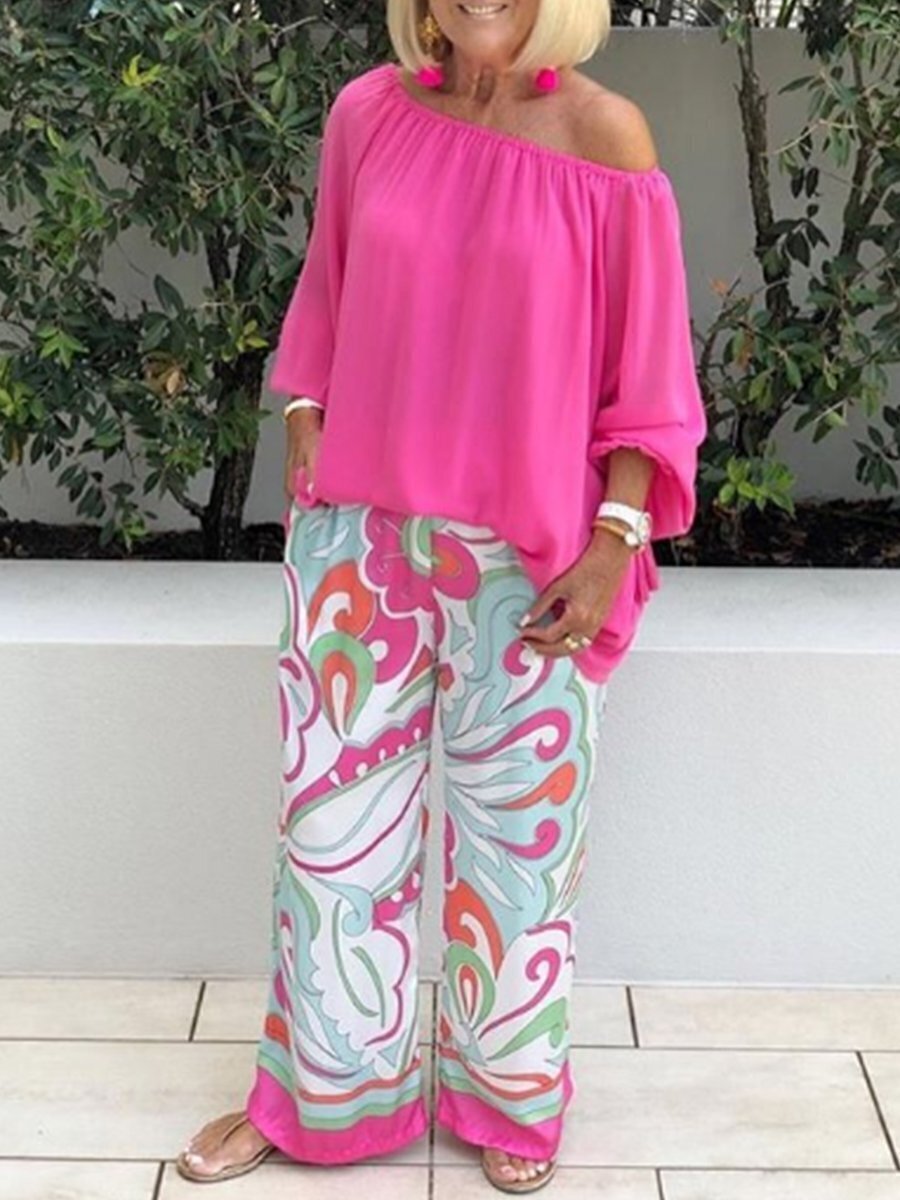 Women's Co-ord Set Linen Off Shoulder Top and Wide Leg Pants