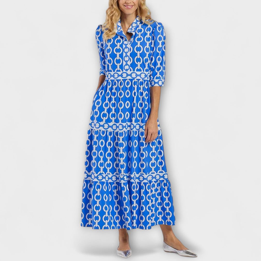 Women's Satin Button-Front Chain-Print Midi Dress