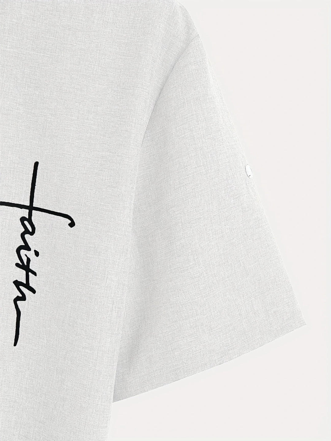 Men Henley Linen Shirt Casual Short Sleeve Cross Graphic Tee