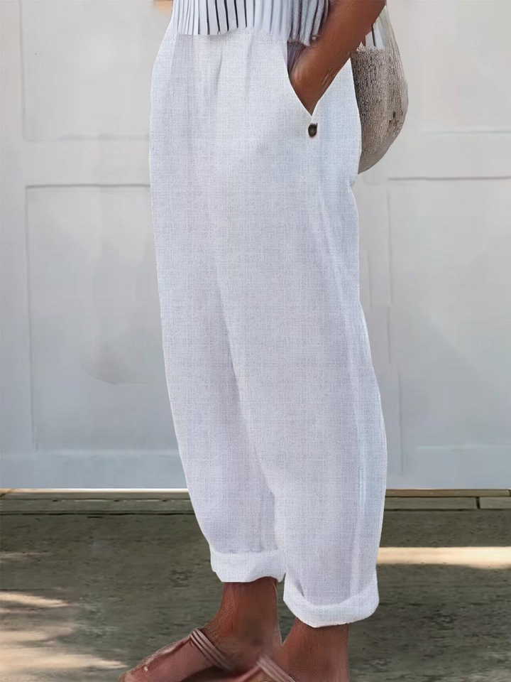 Linen Women's Trousers Loose Fit Casual Wide Leg Pants