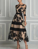 Women's Lace Mesh Cocktail Party A-Line Midi Dress