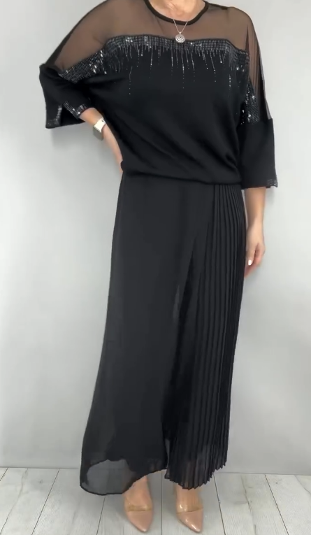 Ensemble pantalon de soirée élégant 2 pièces pour femme en mousseline et tulle