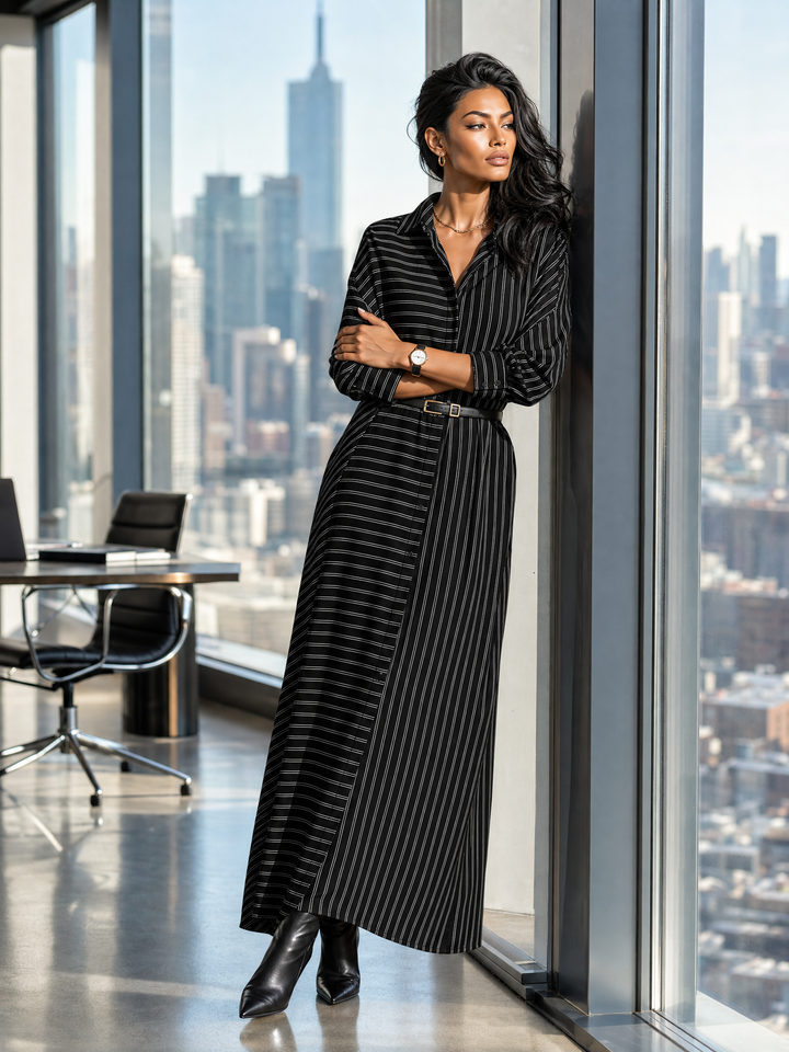 Women’s Striped Linen Maxi Shirt Dress