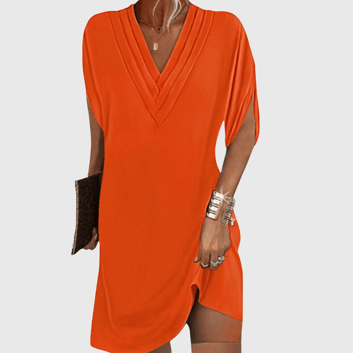 Women's Linen Blend V-Neck Short Sleeve Casual Mini Dress