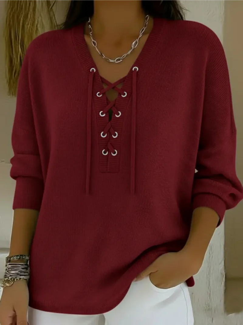 Women Knit Wool V-Neck Sweater Jumpers
