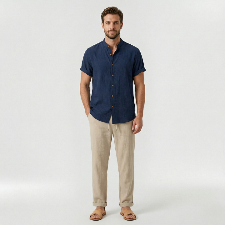 Men's Linen Casual Short Sleeve Shirt and Trousers 2 Piece Set