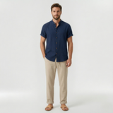 Men's Linen Casual Short Sleeve Shirt and Trousers 2 Piece Set