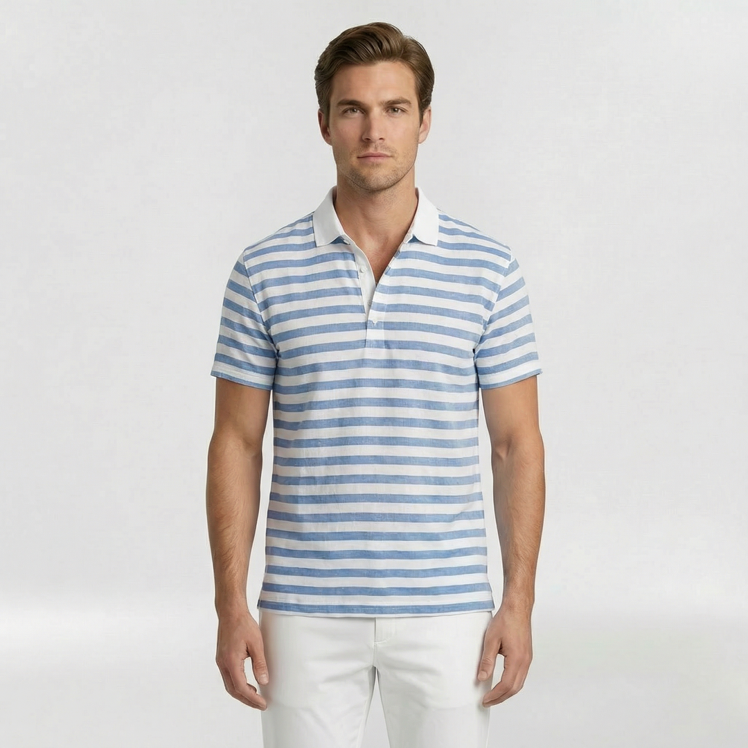 Knit Polo Shirt Men's Striped Short Sleeve Merino Wool Top