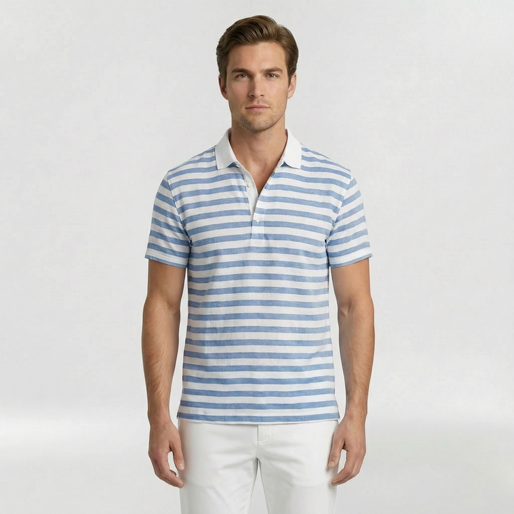 Knit Polo Shirt Men's Striped Short Sleeve Merino Wool Top