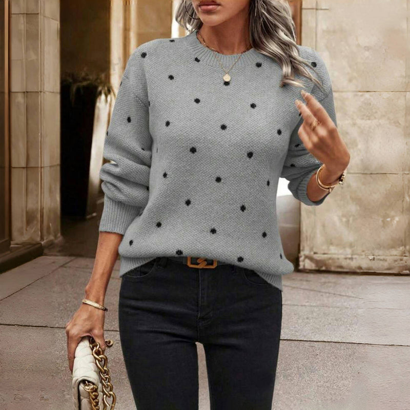 Women's Wool Knit Sweater Polka Dot Crew Neck