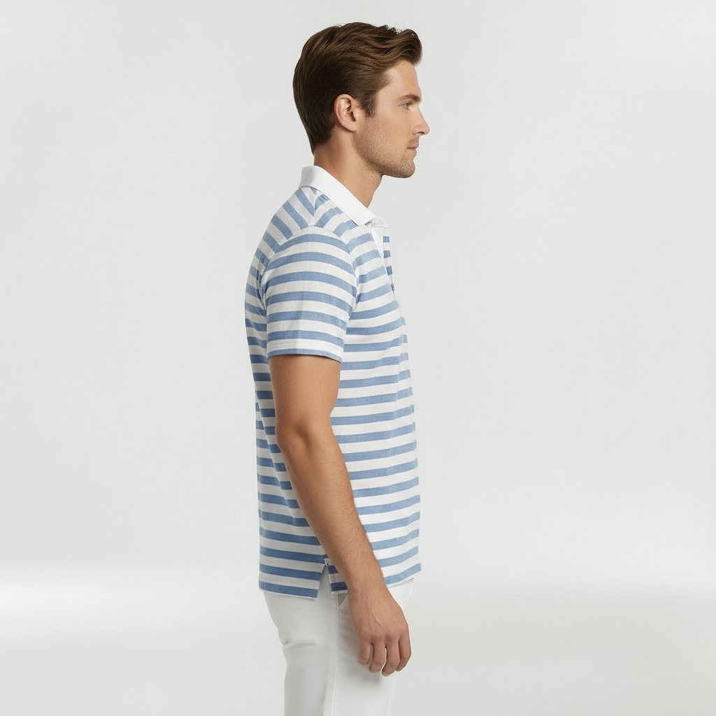 Knit Polo Shirt Men's Striped Short Sleeve Merino Wool Top