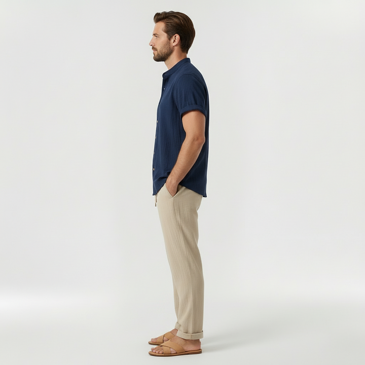 Men's Linen Casual Short Sleeve Shirt and Trousers 2 Piece Set