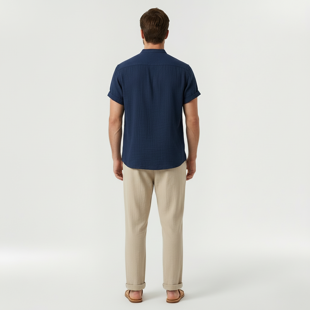 Men's Linen Casual Short Sleeve Shirt and Trousers 2 Piece Set