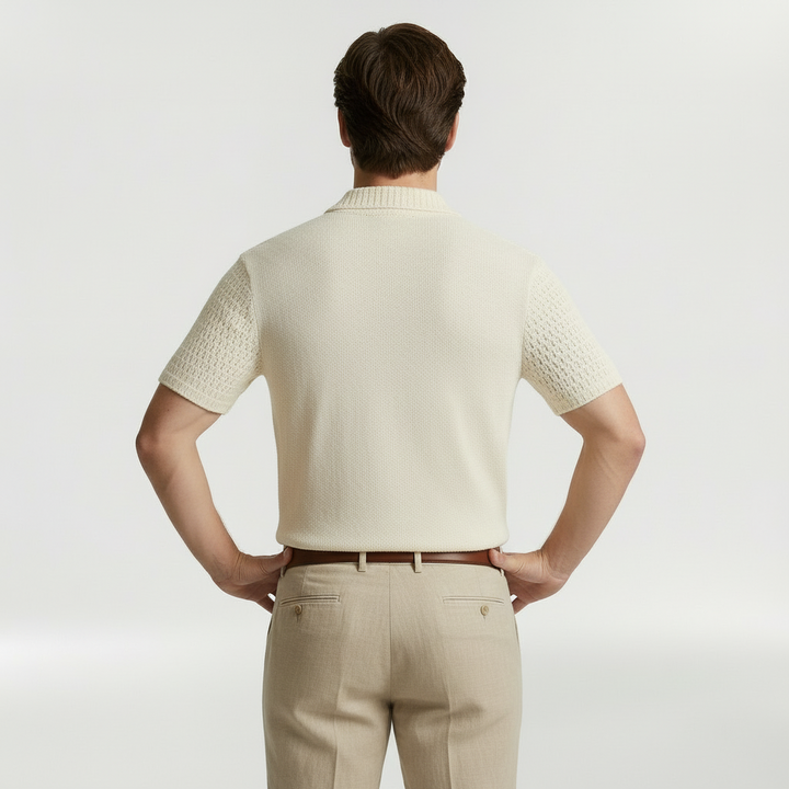 Men's Open-Knit Embroidered Relaxed Fit Short Sleeve Shirt