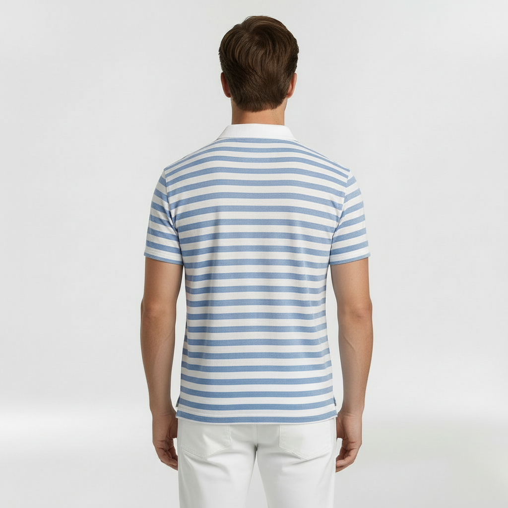 Knit Polo Shirt Men's Striped Short Sleeve Merino Wool Top