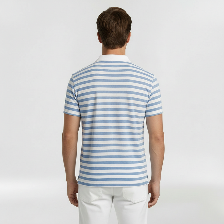 Knit Polo Shirt Men's Striped Short Sleeve Merino Wool Top