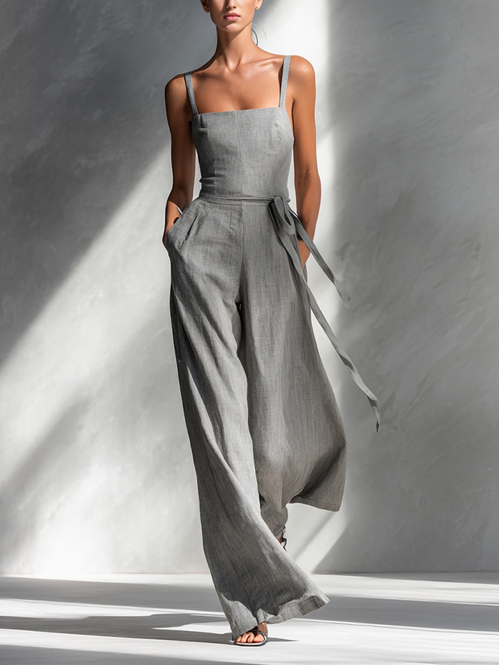 Women's Linen Wide Leg Jumpsuit Sleeveless Romper Overalls