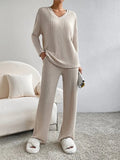 Women's Knit V-Neck Lounge Set Loungewear Co-ord Two-Piece Set