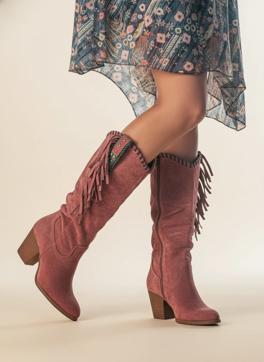 Women's Leather Cowboy Western Knee High Boots