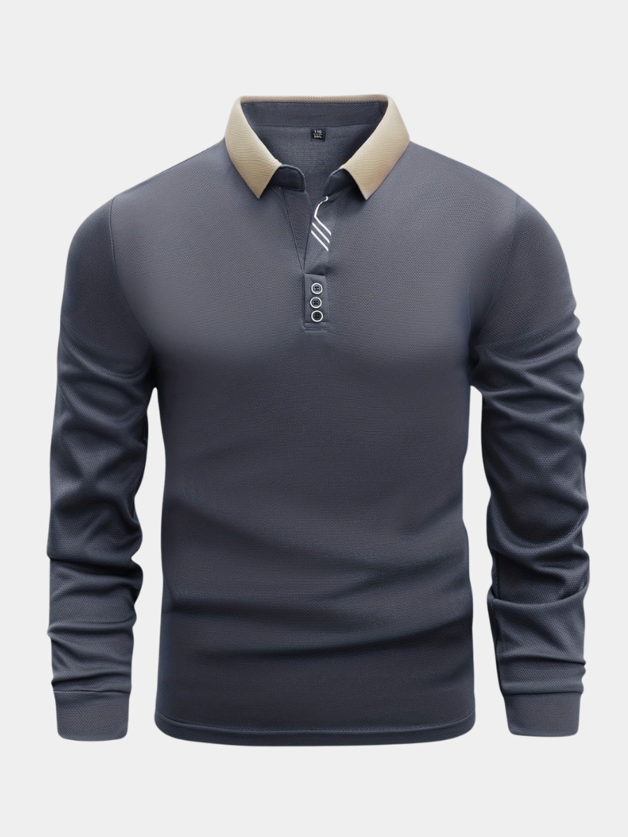 Men's Knit Long Sleeve Polo Shirt Top