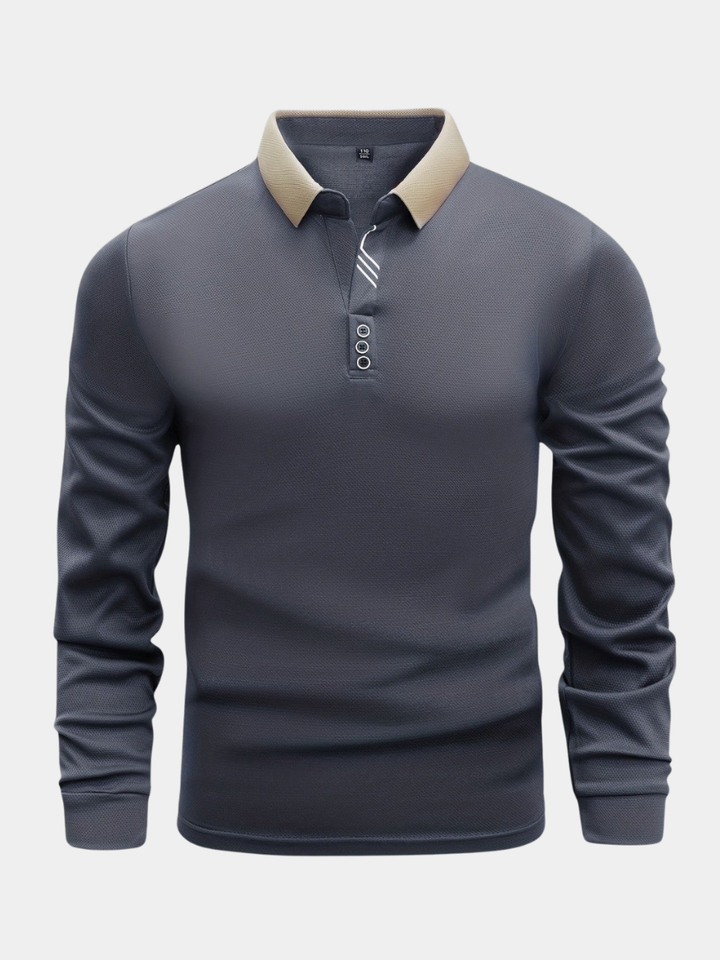 Men's Knit Long Sleeve Polo Shirt Top