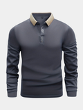 Men's Knit Long Sleeve Polo Shirt Top