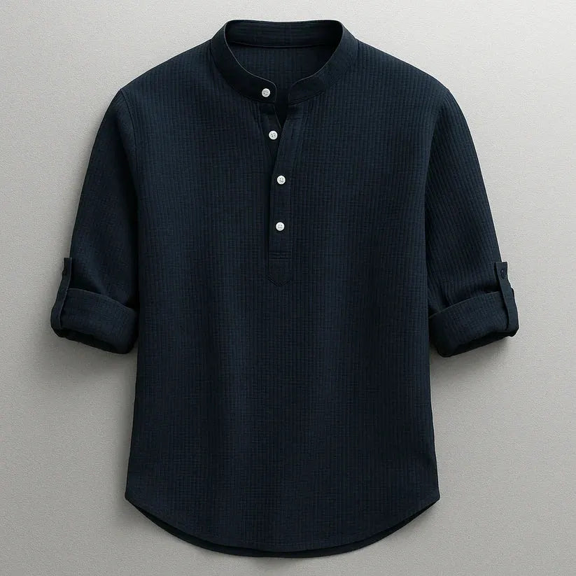 Men's Knit Blend Textured Long Sleeve Henley Shirt
